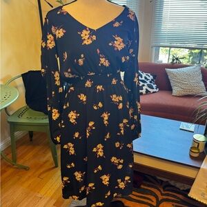 Nine Britton Black Dress with Yellow Floral Pattern